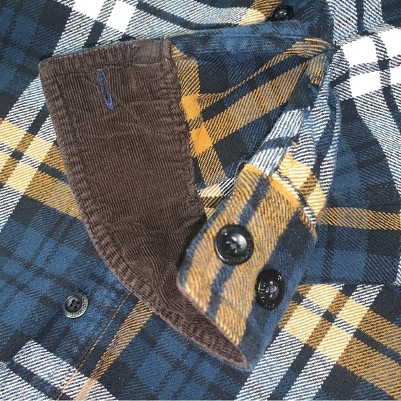 Rainforest Plaid Flannel Shirt Jacket  Corduroy Blue Orange Men's Size Medium‎ - Picture 8 of 10